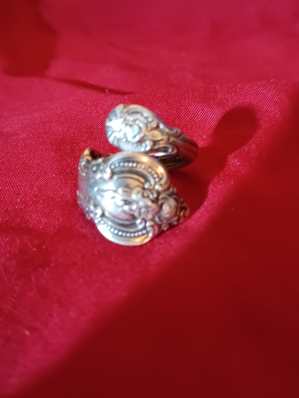 Ornate Silver-Tone Spoon Ring - Adjustable Women's Statement Ring